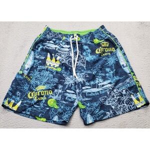 Corona Extra Swim Shorts Men's 36 Multi Graphic Print‎ Thermal Lined Drawstring